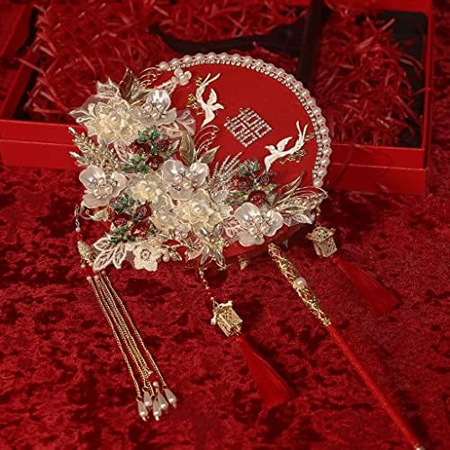 YFSDX Fãs de casamento de casamentos chineses vintage fãs tradicionais de mão vermelha borla hollow fãs de noiva ornamentos