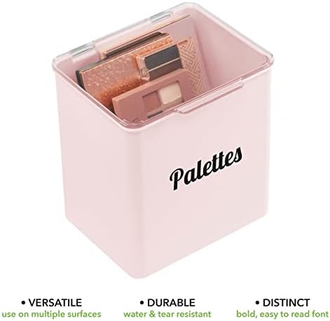 Mdesign Plástico Plástico Plástico Vaidade da bancada de bancada Caixa de organizador cosmético com tampa articulada para maquiagem, beleza, cabelo, suprimentos de unhas - pacote de 2, inclui 32 rótulos - rosa claro/transparente