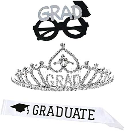 3PCs Silver Graduation Party Etiquette Belt Letter Impressão de faixa Crown Conjunto de copos de formatura