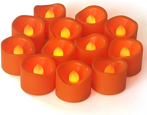 12 Pack Packless Celas votivas plásticas laranja LED LED LUZES DE TEA FALSO ELÉTRICAS DURITAS DURO DURO OBLEIRA TEALIGHTS PARA HALLOWEEN Party Pumpkin Home Decorações ao ar livre