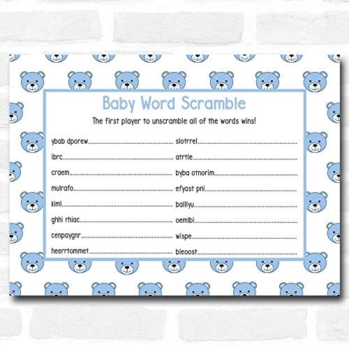 Meninos azuis Teddys Baby Shower Games Word Scramble Cards