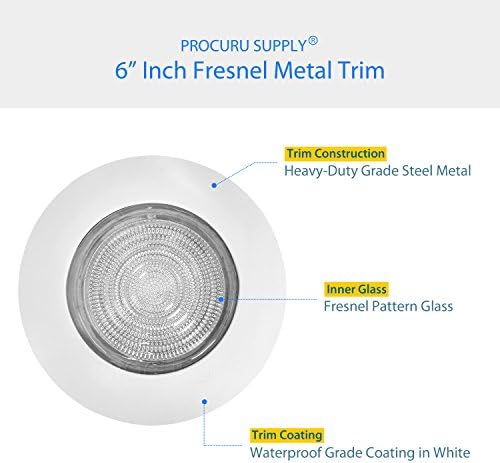 O chuveiro de metal branco de 6 polegadas de Procuru pode acabar com o vidro Fresnel para locais úmidos