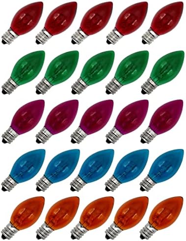 Caixa criativa de hobbies de 25 lâmpadas - C7 queima constante - Multicolor transparente - 7 watts, vida prolongada, base de