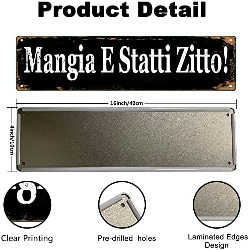 Mangia E Statti Zitto Kitchen Sign Cale a boca e coma! Slim Tin Sign Street Funny Metal Sign Decoração de parede para a fazenda