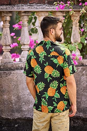 Camisas havaianas Alvish para homens Pineapple Aloha Beach Holiday Holiday Casual Manga Casual