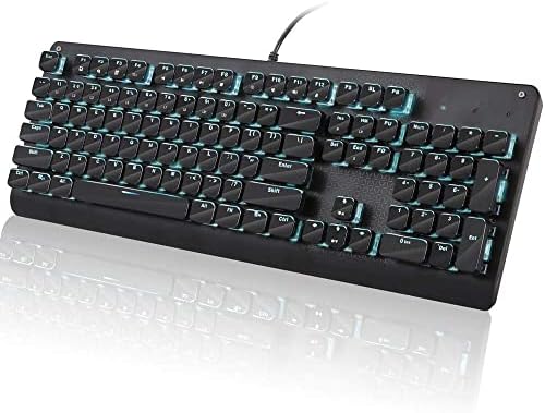 Teclado de jogos mecânicos, teclado de retroilumação de LED de estilo de máquina de escrever com 104 chaves redondas para jogo e escritório, computador, laptop, mesa K600