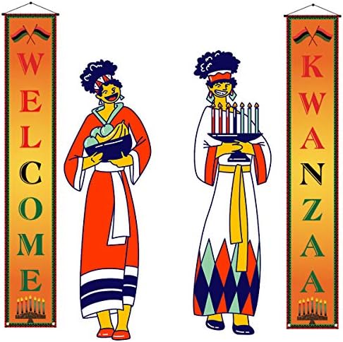 Decoração de Kwanzaa, Feliz Banner Kwanzaa, Kwanzaa Welcome Welcome Sign, African Heritage Holiday Party Celebration Decor Bunting for Home Office