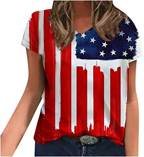 4 de julho de 2023 Tshirts for Women Fashion American Flag Top Patriótico Estrelas Stristras Independência Dia