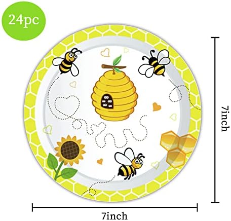 Placas de festa de abelhas de 7 polegadas dulamia - 24pcs Placas de papel redondo descartáveis ​​para chá de bebê de abelha, decorações de aniversário da abelha, festa de revelação de abelhas de mel, casamento na primavera no verão, suprimento de piquenique