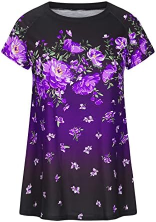 Túnica de túnica plus size para mulheres camisetas de impressão floral de verão de verão blusas de pescoço redondo de manga curta camisetas soltas