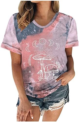 Camisa de tees de verão para mulheres tie-dye moda retro estampado scrub-shirt sun moon gráfico de manga curta top casual