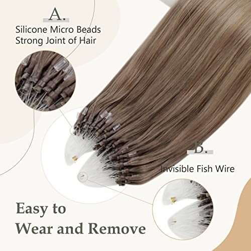 【Salvar mais】 Easyouth Clip em Extensões de Cabelo Cabelo Humano Real e Micro Ring Hair Extensions 10 14 14+14 polegadas