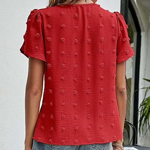 Camisetas elegantes de cor sólida feminina Camisas elegantes Summer Petal Sleeve Crew pescoço Jacquard Bloups Top