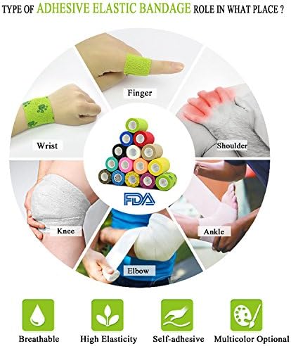 Vet Wrap Fita Medical Fita para fita de bandagem de pele Tape veterinária 1 polegada x 12 pacote azul coesivo Bandagem tecido auto -pendurado