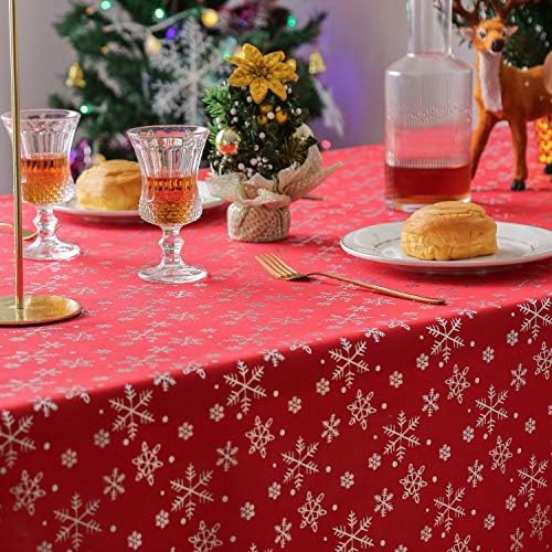 Toalhas de mesa de Natal de Lespoir Retângulo oblongo Tabletes de mesa de neve estamadas vermelhas Tabilas de floco de neve Retângulo