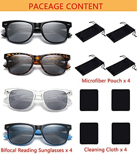 Dilly Vision 4 Pacote de leitura bifocal Óculos de sol para homens mulheres clássicas ao ar livre UV400 Sun Readers