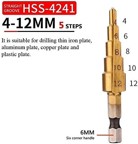 Wuxun-drill Bit 1pc HSS Titanium Step Bits para Metal Wood Hex Shank pisou 3-12/4-12/4-20/4-32 Ferramentas de broca central de traseira