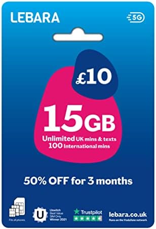 Cartão SIM do Lebara UK, 10 GB por £ 10, metade do preço nos primeiros 3 meses, sem contrato, pagamento à medida que você vai,