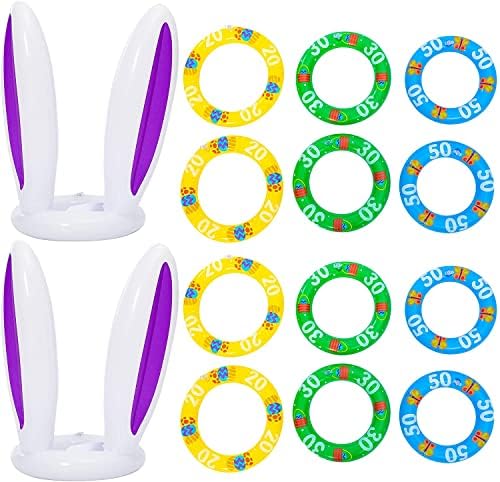 Joyin Inflable Bunny Ear Ring Toss Game, jogo inflável de jogo, suprimentos de festa de Páscoa, jogo interno e externo para