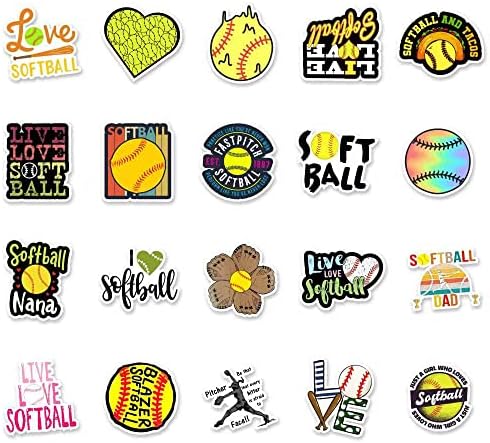 Adesivos de softball | Presentes de softball de 50 PCs para crianças, adolescentes, adultos - Use para garrafa de água, laptop, skate, capacete, decalques de decalques de carro decalques motivacionais - presentes para fãs de softball