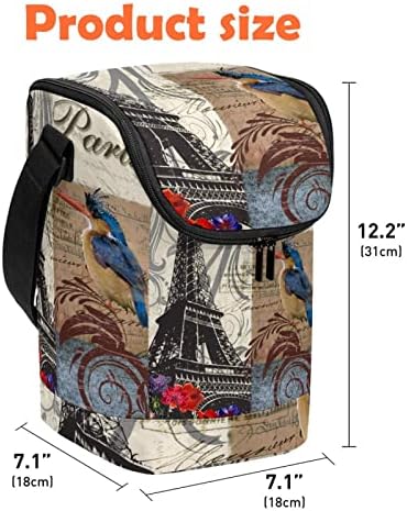 Pássaro com Paris Eiffel Tower grande almoço reutilizável lancheira reutilizável lancheira leve lancheira compacta