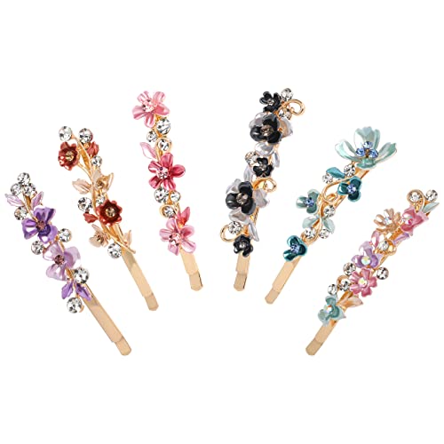 6 compactores coloridos de barretas de cabelo de flor vintage para mulheres, variados metal florescendo clipes de cabelo