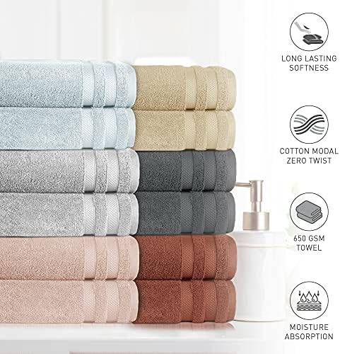 Conjunto de linho de banho tridente, mistura modal de algodão de 650 gsm, toalhas para banheiro, super absorvente, zero
