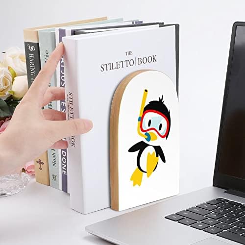 Dive Penguin1 Pintura de Wood Bookend Decorative Non-Skid Livro final 1 par 7x5 polegadas