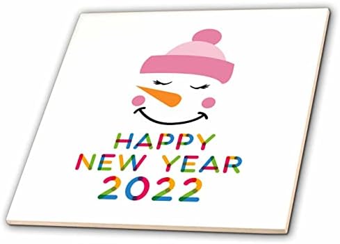 3drose belo boneco de neve em boné de esqui rosa. Texto colorido feliz ano novo 2022 - ladrilhos