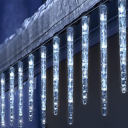 LUZES DE ICELE DE NATAL 12,5 ft 20 tubos 100 luzes de gelo LED Luzes que giram luzes cintilantes luzes de telhado à prova d'água luzes de cordas de cordas externas conectáveis ​​para gabinete branco para abastecimento de férias de Natal