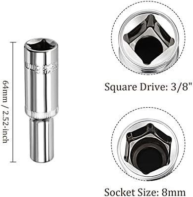 Kozelo 2pcs 6 pontos de soquete de profundidade - [3/8 polegadas x 8mm] acionamento quadrado para reparo de equipamentos mecânicos de carro, tamanhos de métricas de aço CR -V