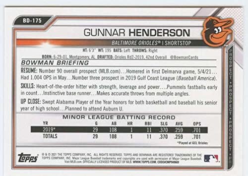2021 Bowman Draft BD-175 Gunnar Henderson RC Rookie Baltimore Orioles MLB Baseball Trading Card