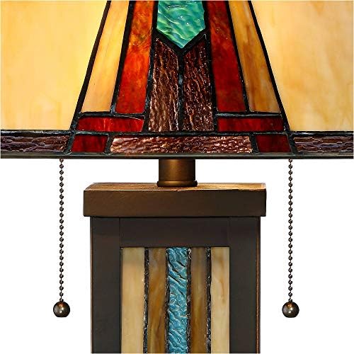 Robert Louis Tiffany Ranier Missão Tiffany Lvic de mesa com Nightlight 25 High Bronze Brown Glass de arte manchada para a sala
