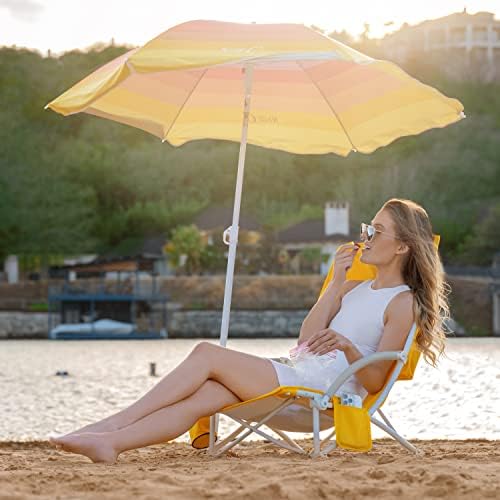 Cadeira de praia Nice C, cadeiras de praia para adultos com guarda -chuva e refrigerador, traseiro alto, porta -copos e