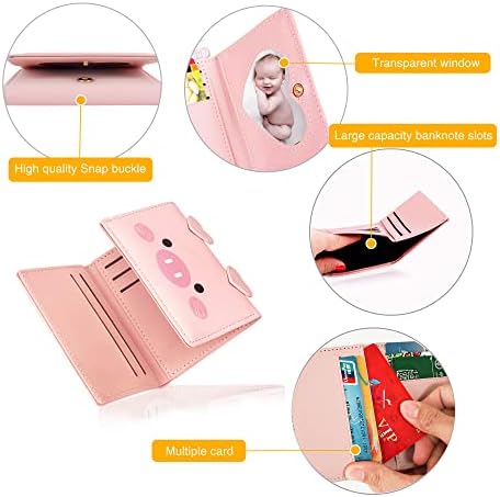 Carteiras fofas para mulheres, Leather RFID bloqueando uma pequena carteira com trifold com janela de identificação