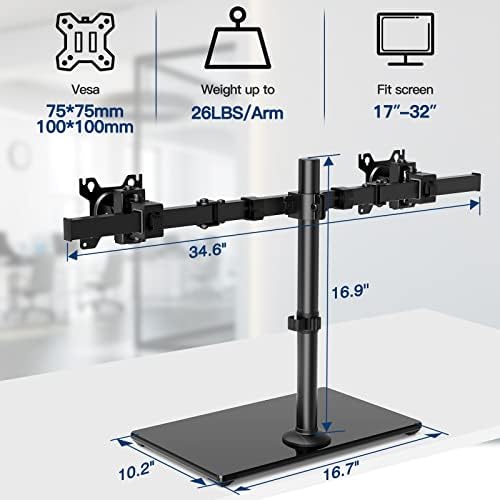 Irnerenear Dual Monitor Stand com base de vidro e braço de monitor único