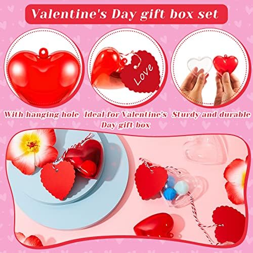 200 peças dia dos namorados dia em forma de coração recipiente de plástico com cartão de namorados cardíacos para encher guloseimas