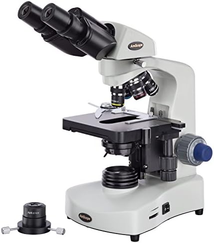 AMSCOPE B340B-DK Microscópio de composto binocular de SiedEntopf, ampliação 40x-2000x, campo escuro, iluminação LED, condensador abbe, estágio mecânico de camada dupla