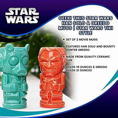 Geeki Tikis Star Wars Han Solo & Greedo Conjunto de canecas | Copo de cerâmica de estilo colecionável de Guerra nas Estrelas. Segura 19 onças. E 21 onças.