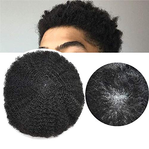 Toupee Afro para homens negros, injeção de pele Poly Afro Waky Curly Men Units Hair Units System