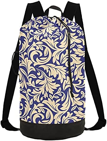 Bolsa de lavanderia barroca de padrão floral com alças de ombro, lavanderia Backpack Bag Fechamento de cordão de tração Handper Hurse para Camp Travel College Fundamental