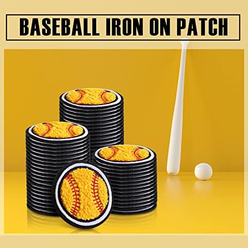 100 PCs Baseball Chenille Patches Softball Chenille Patch Ferro em remendos para reparo de roupas, capacetes de jaquetas remendo apliques bordados, 2,2 polegadas