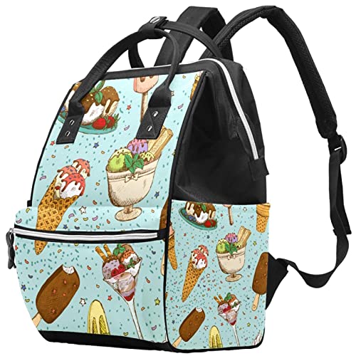 Bolsas de fraldas de sorvete coloridas traçadas de sorvete de sorvete Mummy Backpack de grande capacidade Bolsa de enfermagem para o bebê