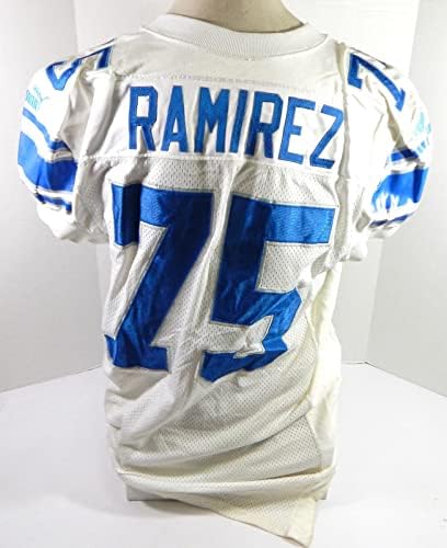 1999 Detroit Lions Tony Ramirez 75 Game usou White Jersey 50 DP32685 - Jerseys usados ​​da NFL não assinada