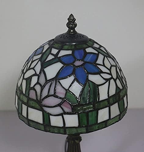 Ataay 8 polegadas Pastoral Antique Tiffany estilo lâmpada de mesa, manchado artesanal de vidro azul rosa de cabeceira de cama de