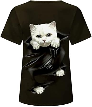 Camisetas para mulheres no verão Trendy 3d Cat Tops impressos