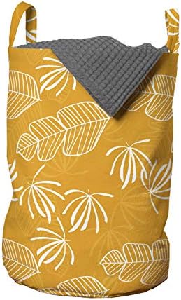 Bolsa de lavanderia tropical de Ambesonne, desenhos de esboço várias folhas desenhadas à mão Plantação das vibrações havaianas, cesto de cesto com alças fechamento de cordão para lavanderias, 13 x 19, laranja e branco