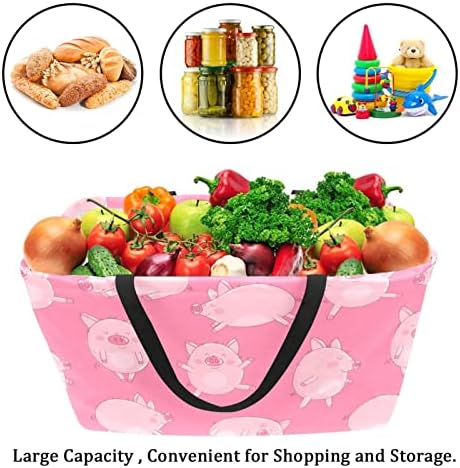 Cesta de compras reutilizáveis ​​porcos rosa fofos portáteis Picnic Grocery Grocery Grocery Basket Shopping Sagra