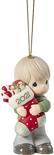 Momentos preciosos 211010 Você me enche de Christmas Cheer 2021 Dated Boy Bisque Porcelain Ornament, White