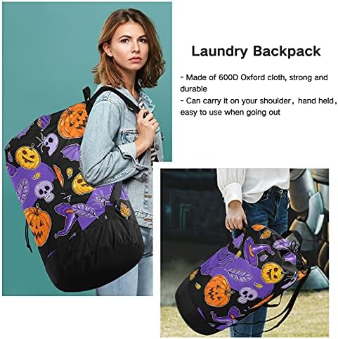Halloween Black Cat House Laundry Saco com tiras de ombro para lavanderia Backpack Bag Fechamento de cordão de tração